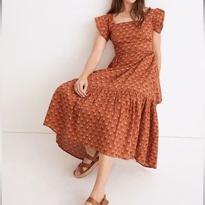 Madewell Ruffle-Strap Tiered Midi Dress in Wild Calendula Block-Print
